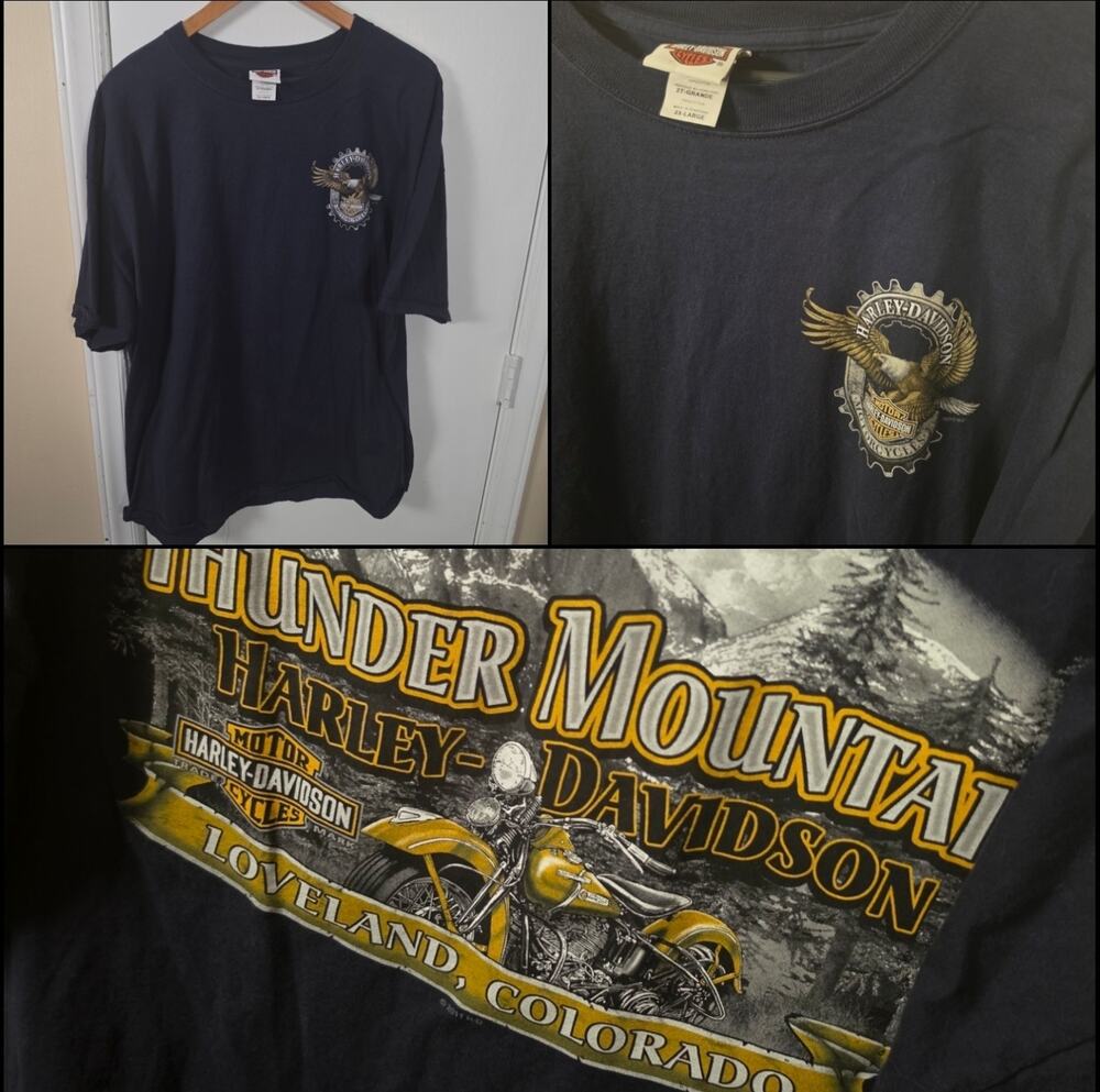 Thunder Mountain Harley Davidson Navy 2XL T-Shirt Loveland Colorado LN Eagle